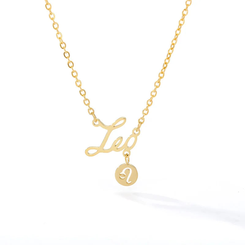 Horoscope Zodiac Necklaces Stainless Steel Astrology Constellation Coin Sign Chain Necklaces for Women Girls