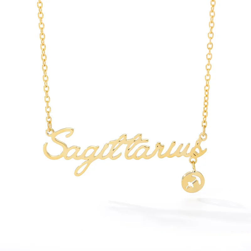 Horoscope Zodiac Necklaces Stainless Steel Astrology Constellation Coin Sign Chain Necklaces for Women Girls
