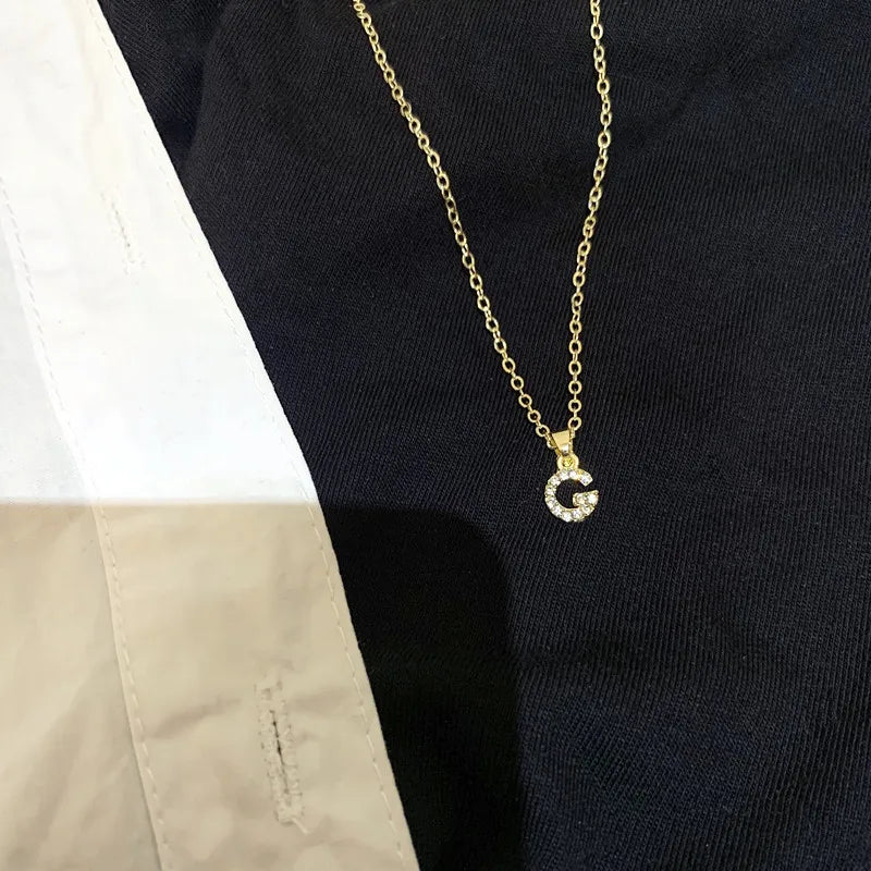 Zircon Tiny A-Z Letter Pendant Necklace for Women Charm Initial Alphabet Choker Necklaces Jewelry Gifts Bijoux Femme Wholesale