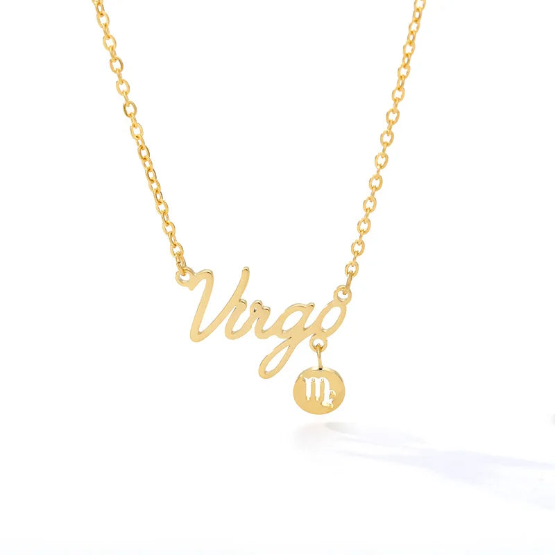 Horoscope Zodiac Necklaces Stainless Steel Astrology Constellation Coin Sign Chain Necklaces for Women Girls