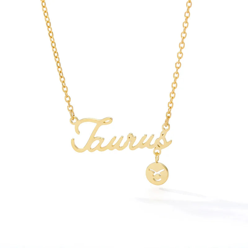 Horoscope Zodiac Necklaces Stainless Steel Astrology Constellation Coin Sign Chain Necklaces for Women Girls