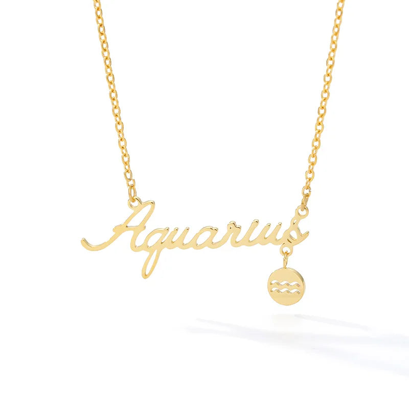 Horoscope Zodiac Necklaces Stainless Steel Astrology Constellation Coin Sign Chain Necklaces for Women Girls