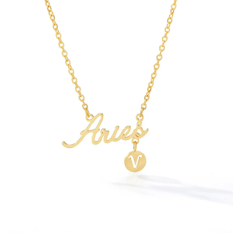 Horoscope Zodiac Necklaces Stainless Steel Astrology Constellation Coin Sign Chain Necklaces for Women Girls