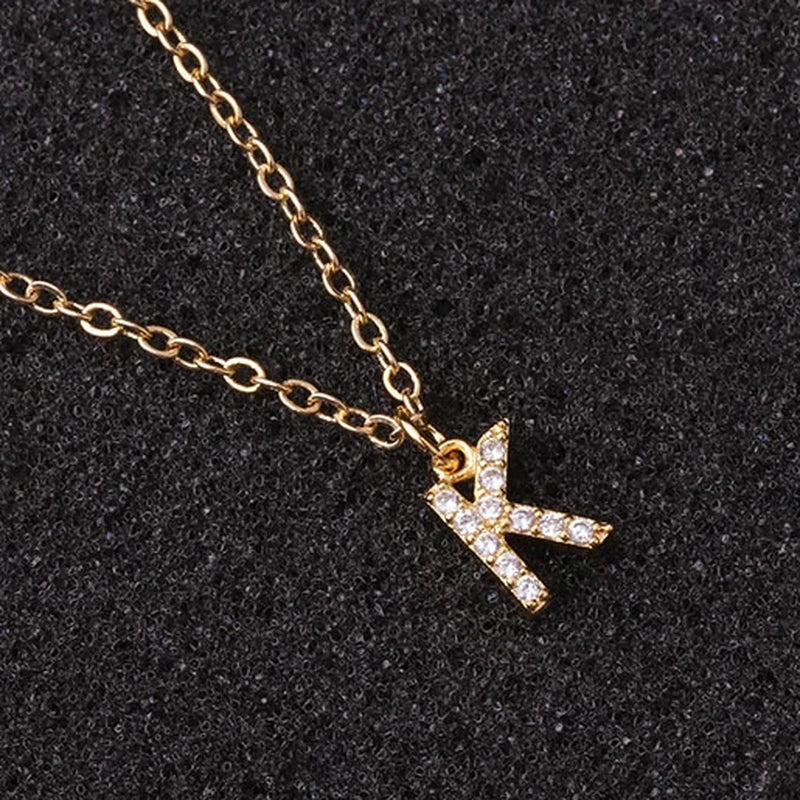 Zircon Tiny A-Z Letter Pendant Necklace for Women Charm Initial Alphabet Choker Necklaces Jewelry Gifts Bijoux Femme Wholesale