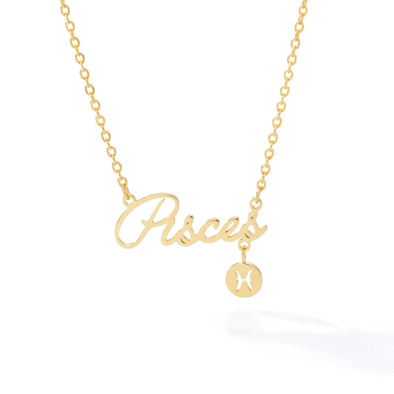 Horoscope Zodiac Necklaces Stainless Steel Astrology Constellation Coin Sign Chain Necklaces for Women Girls