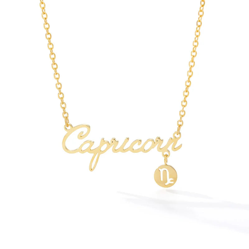 Horoscope Zodiac Necklaces Stainless Steel Astrology Constellation Coin Sign Chain Necklaces for Women Girls