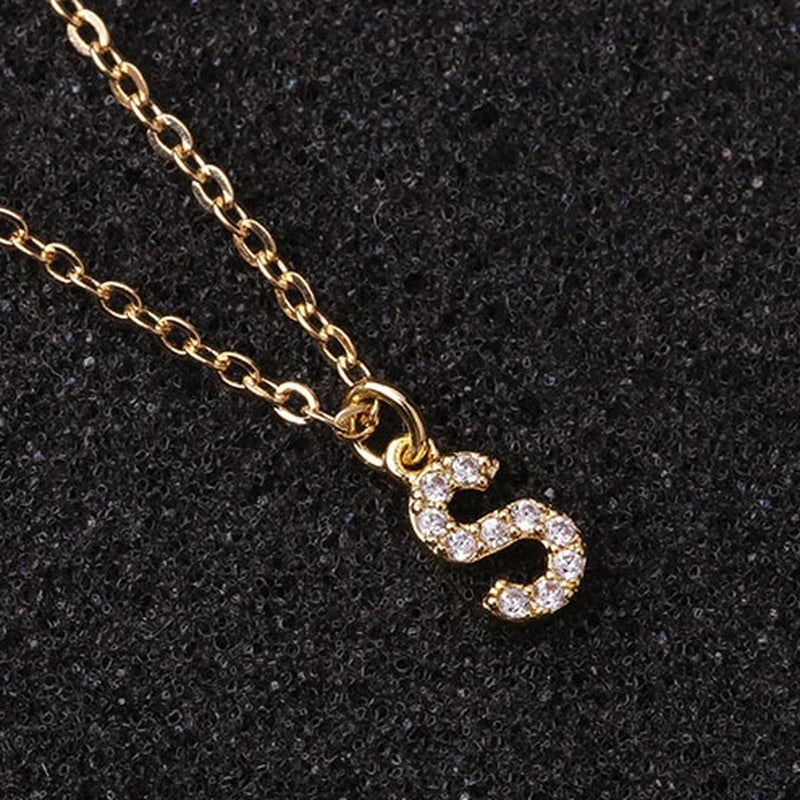 Zircon Tiny A-Z Letter Pendant Necklace for Women Charm Initial Alphabet Choker Necklaces Jewelry Gifts Bijoux Femme Wholesale