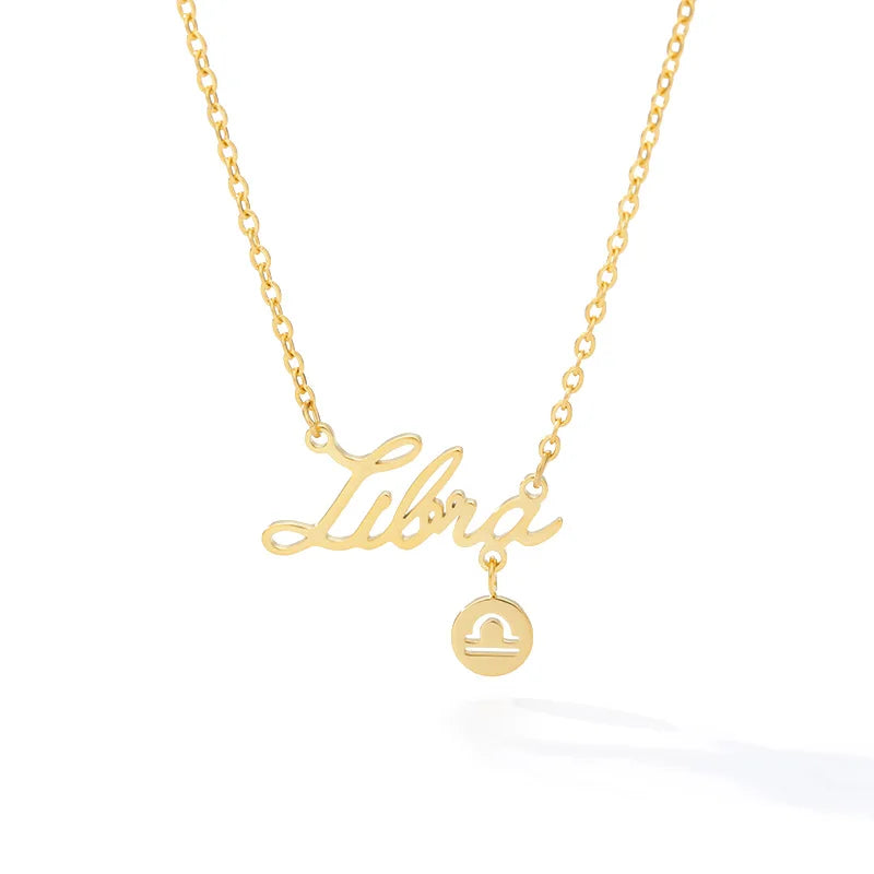 Horoscope Zodiac Necklaces Stainless Steel Astrology Constellation Coin Sign Chain Necklaces for Women Girls