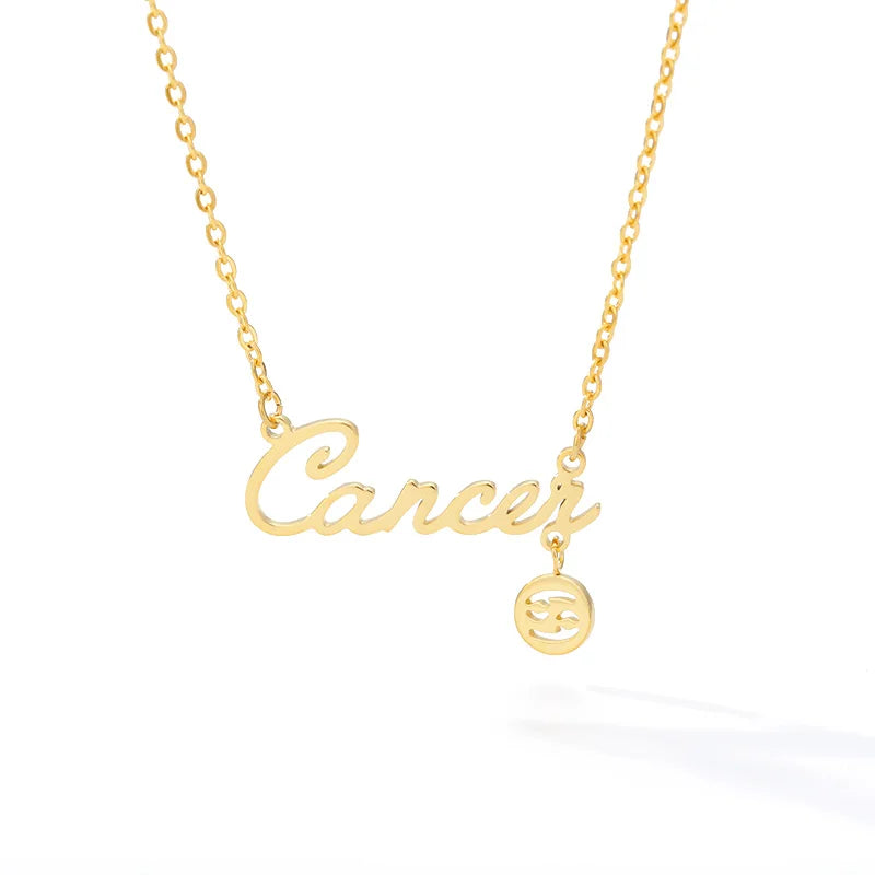 Horoscope Zodiac Necklaces Stainless Steel Astrology Constellation Coin Sign Chain Necklaces for Women Girls