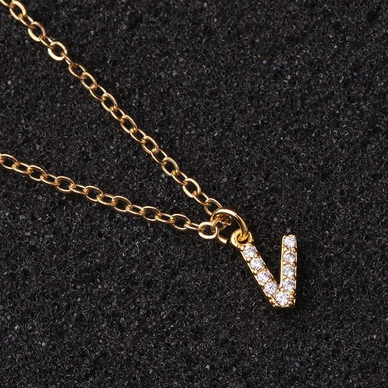Zircon Tiny A-Z Letter Pendant Necklace for Women Charm Initial Alphabet Choker Necklaces Jewelry Gifts Bijoux Femme Wholesale