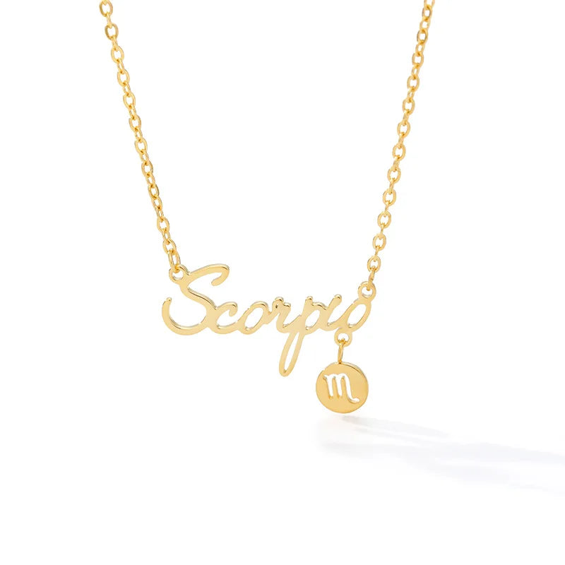 Horoscope Zodiac Necklaces Stainless Steel Astrology Constellation Coin Sign Chain Necklaces for Women Girls