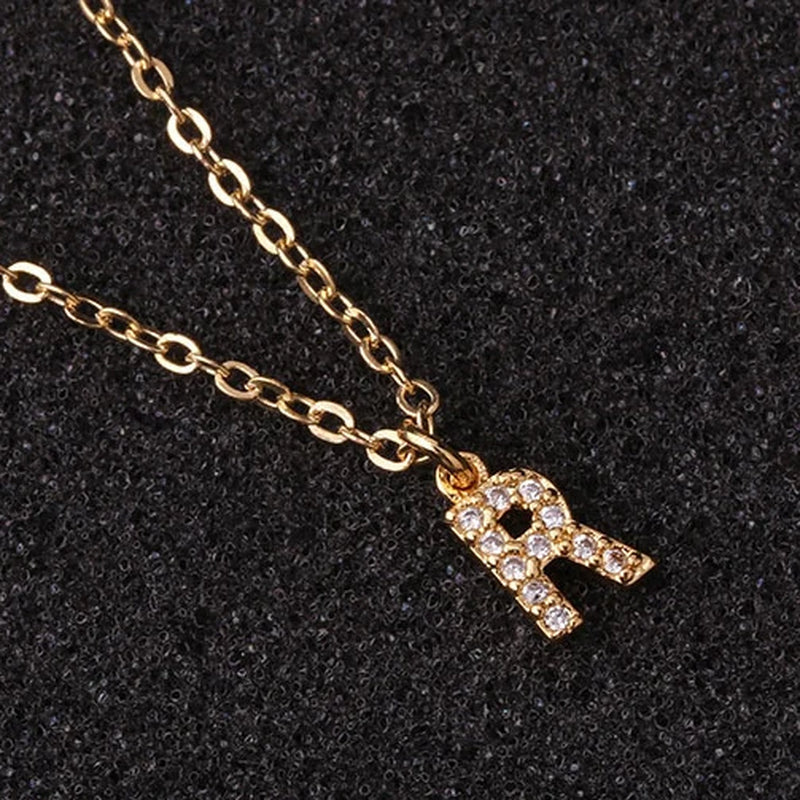 Zircon Tiny A-Z Letter Pendant Necklace for Women Charm Initial Alphabet Choker Necklaces Jewelry Gifts Bijoux Femme Wholesale