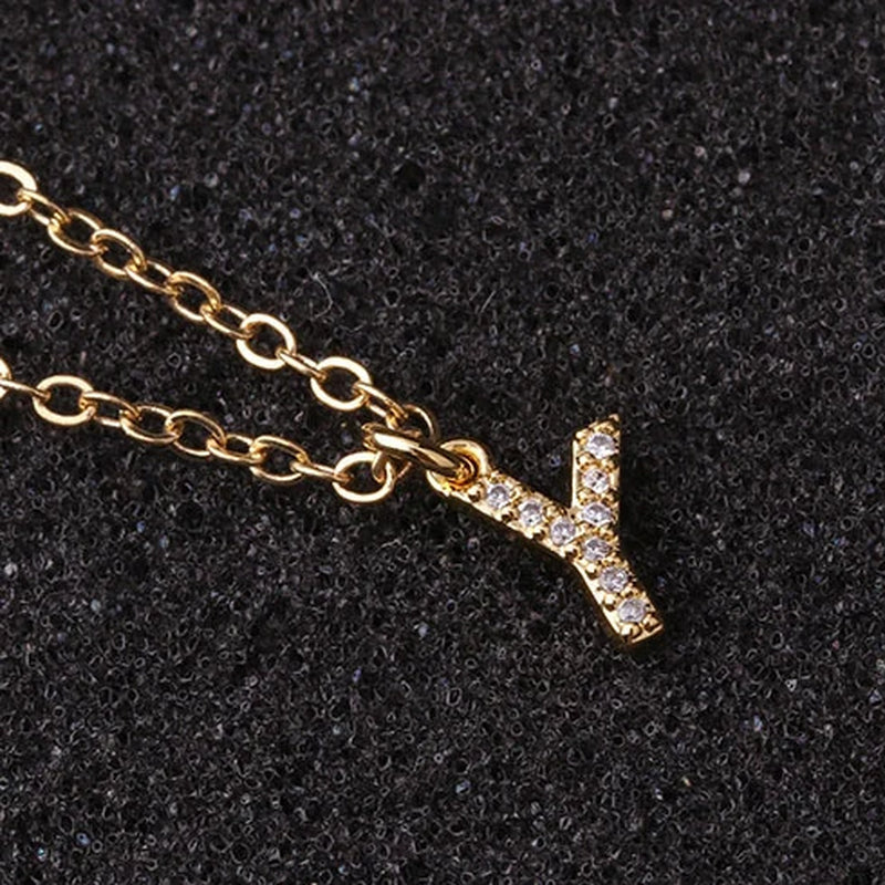 Zircon Tiny A-Z Letter Pendant Necklace for Women Charm Initial Alphabet Choker Necklaces Jewelry Gifts Bijoux Femme Wholesale