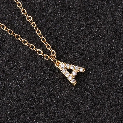 Zircon Tiny A-Z Letter Pendant Necklace for Women Charm Initial Alphabet Choker Necklaces Jewelry Gifts Bijoux Femme Wholesale