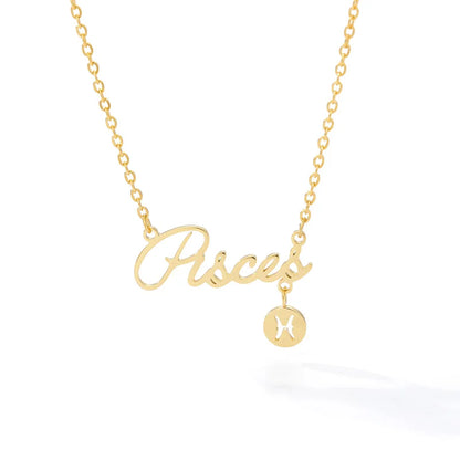 Horoscope Zodiac Necklaces Stainless Steel Astrology Constellation Coin Sign Chain Necklaces for Women Girls