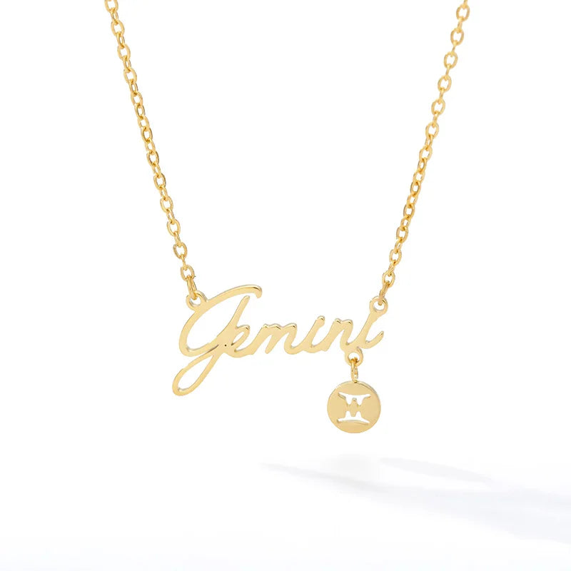 Horoscope Zodiac Necklaces Stainless Steel Astrology Constellation Coin Sign Chain Necklaces for Women Girls