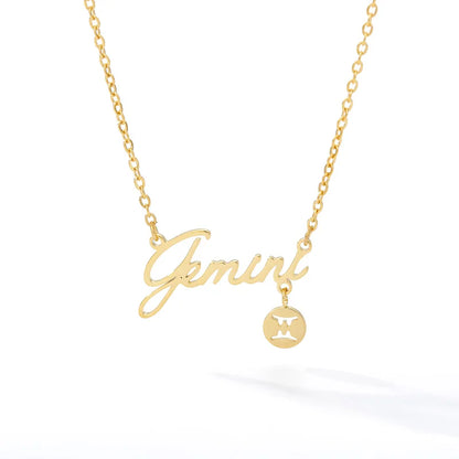Horoscope Zodiac Necklaces Stainless Steel Astrology Constellation Coin Sign Chain Necklaces for Women Girls