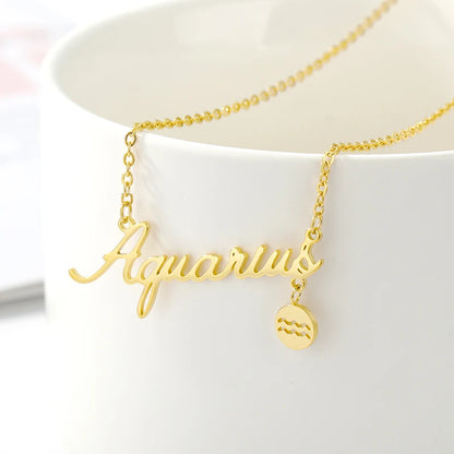 Horoscope Zodiac Necklaces Stainless Steel Astrology Constellation Coin Sign Chain Necklaces for Women Girls