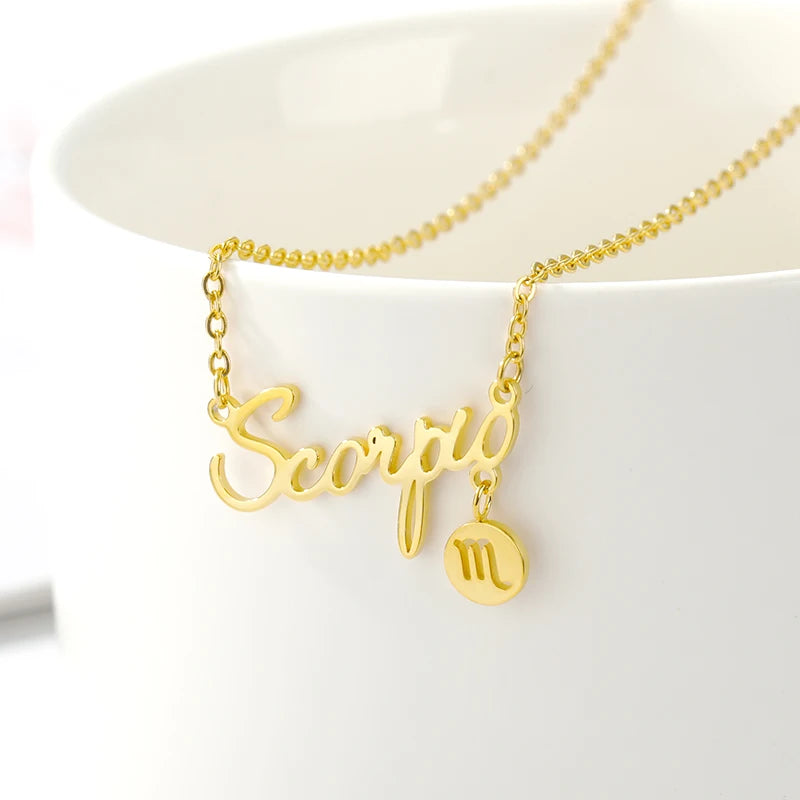 Horoscope Zodiac Necklaces Stainless Steel Astrology Constellation Coin Sign Chain Necklaces for Women Girls