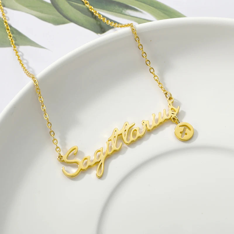 Horoscope Zodiac Necklaces Stainless Steel Astrology Constellation Coin Sign Chain Necklaces for Women Girls