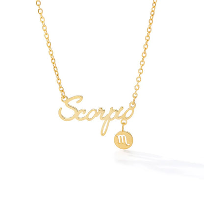Horoscope Zodiac Necklaces Stainless Steel Astrology Constellation Coin Sign Chain Necklaces for Women Girls
